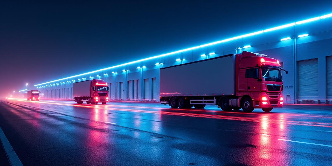 Modern logistics hub with streamlined transport trucks